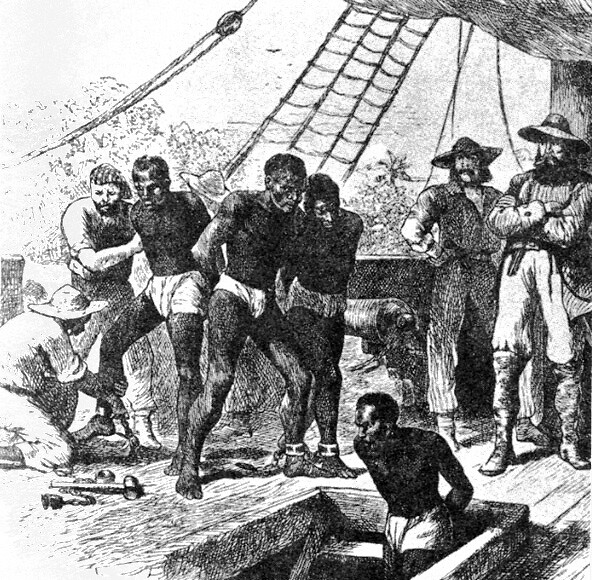 Slaves from Africa being loaded on a ship